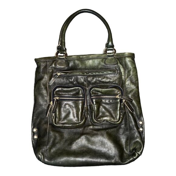 J. CREW Leather Jericho Large Olive Soft Leather Boho Tote Bag Purse Top Handle - Picture 1 of 11